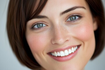 Wall Mural - Close-up portrait of a woman. Background with selective focus and copy space for text