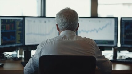 Aufkleber - Senior Man Analyzing Financial Charts at Desk