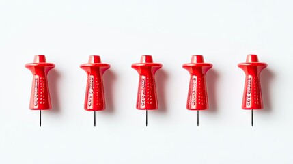 Poster - bright red push pins aligned neatly on a white background generative ai