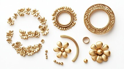 Poster - Golden Frames and Floral Elements on White Background Generative AI