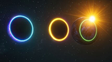 Poster - Solar Eclipses Featuring Vibrant Colors Amidst Dark Cosmic Backgrounds Generative AI