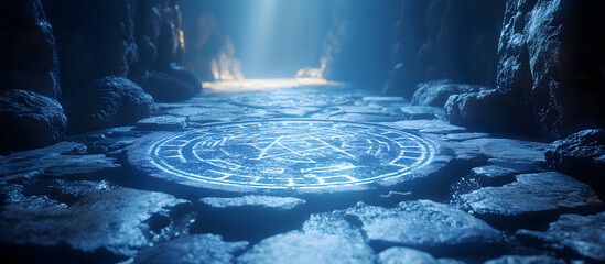Wall Mural - a blue stone path with a circle on it