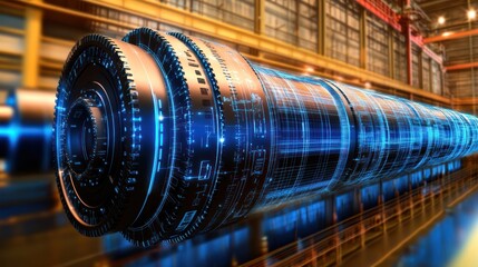 Poster - A Futuristic Metallic Cylinder with Glowing Blue Circuitry