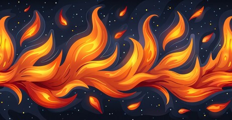 Poster - The artwork features a dynamic display of vibrant flames swirling and flowing gracefully, illuminated against a deep, dark cosmic background filled with twinkling stars.