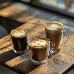 different types of coffee on a wooden table