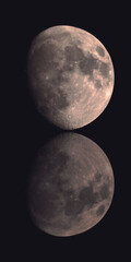 Wall Mural - gibbous moon on black background with reflection