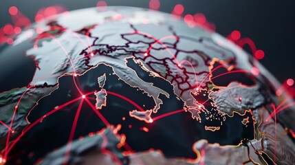 Poster - Futuristic Digital Globe with Data Streams Connecting Continents for Global Communication and AI Data Analysis