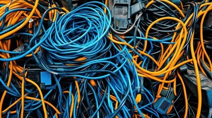 Aufkleber - Tangled Mess of Yellow, Blue, and Black Electrical Cords