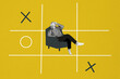 © deagreez - Composite collage picture image of old female relax chair tic tac toe game tired solve problem bizarre unusual fantasy billboard comics