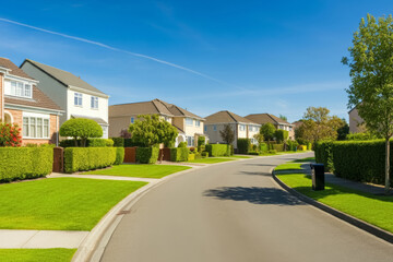 Street of suburban homes, Residential areas, streets and apartments are planned clean, beautiful and civilized.