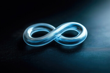 Poster - Translucent infinity symbol sculpture placed on a dark surface reflecting soft light