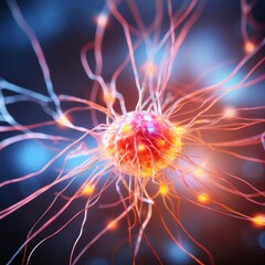 Poster - A vibrant depiction of a neural network with glowing connections and nodes, showcasing the intricate web of communication between neurons. The visual highlights the complexity of brain activity.