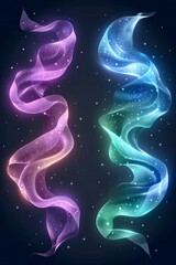 Poster - Two ribbons of light gracefully swirl in shades of purple and teal, sparkling with stars set against a deep, dark background, creating a mesmerizing and dreamlike atmosphere.