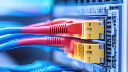 Poster - Close-up of Network Cables Plugged into a Server Rack