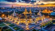 Aerial Twilight View of Anantasamakom Throne Hall: Stunning Italian Architecture in Bangkok, Thailandâ€™s Royal Palace, Historical Landmark, Blue Hour Photography