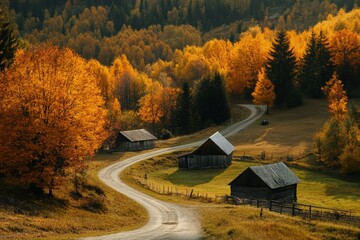 Sticker - a winding road in the middle of a forest