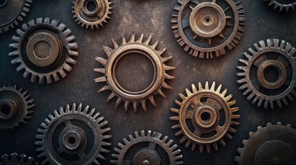 Poster - A Closeup of Rusty Gears on a Black Surface