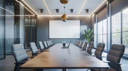 Modern conference room with sleek design and ample natural light