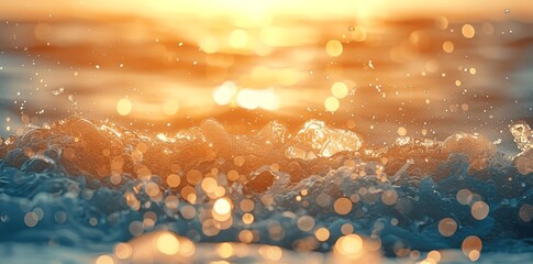 Sunlit Abstract Background of Clear Ocean Water with Bokeh Effect