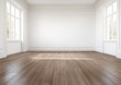 © Kumrop - Spacious empty room with large windows, white walls, and wooden floor.