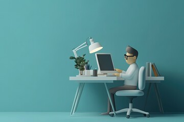 Canvas Print - a person sitting at a desk with a computer