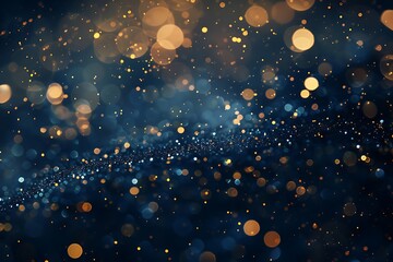 Abstract gold on navy blue background. Golden light shine particles