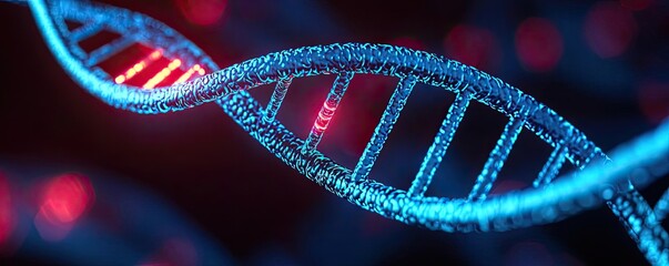 Poster - A detailed 3D rendering of a glowing DNA strand emphasizing genetic structure and biology.