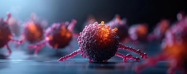 Aufkleber - Close-up view of vibrant cancer cell exhibiting intricate details and unique structure, representing cellular growth and biology.