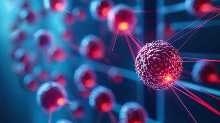 Poster - Close-up view of interconnected cells with glowing red elements, representing advanced technology or biological processes.