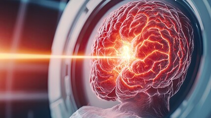 Poster - A close-up of a human brain with glowing neural pathways, representing advanced technology and innovation in neuroscience.
