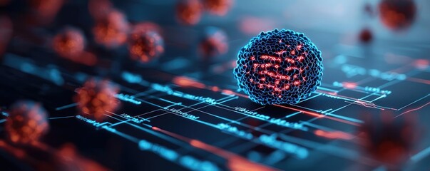 Aufkleber - A detailed digital illustration of a virus surrounded by genetic data, showcasing the intersection of technology and microbiology.