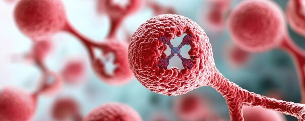 Poster - Close-up view of a vibrant red cell showcasing intricate details and structures, perfect for scientific and educational themes.