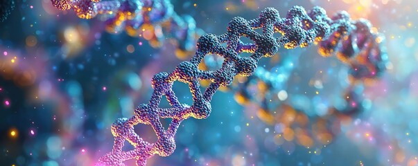 Poster - Colorful DNA molecular structure on a bright abstract background.