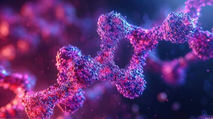 Poster - Abstract molecular structure with vibrant colors on a dark background, showcasing modern biotechnology concepts.