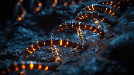 Aufkleber - Close-up view of glowing molecular structure on a dark background.