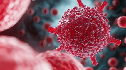 Poster - Close-up view of a virus cell showcasing its structure and texture, highlighting the intricate details of microscopic life.