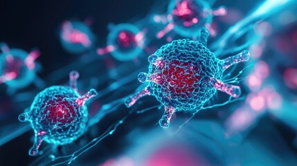 Poster - Detailed illustration of colorful virus cells in a molecular structure, showcasing scientific research and biology concepts.