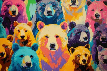 Canvas Print - a painting of a group of bears with different colors