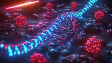 Poster - Vibrant digital representation of molecular structures and viruses in bright colors.