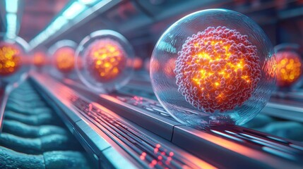 Poster - Futuristic particles glowing in a high-tech environment, abstract concept.