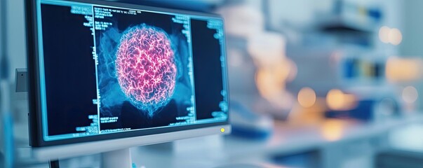 Aufkleber - A vibrant display of a scientific visualization on a monitor in a modern laboratory setting, showcasing advanced research and technology.