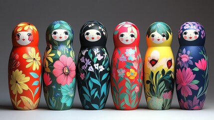 Wall Mural - Traditional Russian paper cut Matryoshka dolls with detailed floral patterns and vibrant colors, paper cut Matryoshka, traditional Russian decor