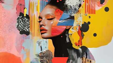 Poster - Colorful abstract portrait featuring a woman's profile against a vibrant artistic background