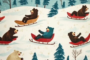 Canvas Print - a group of bears riding on sleds in the snow