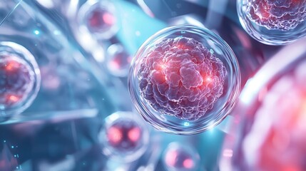 Poster - Abstract view of cells with vibrant colors and light effects.