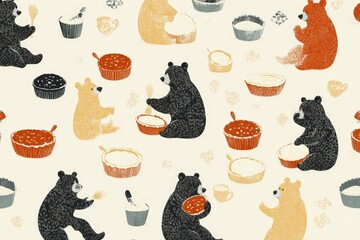 Canvas Print - a group of bears eating food and drinking