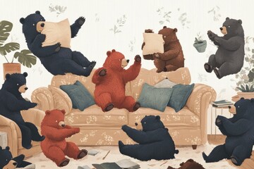 Canvas Print - a group of bears sitting on top of a couch