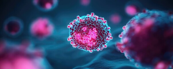 Poster - Colorful microscopic view of viral cells, vibrant background.