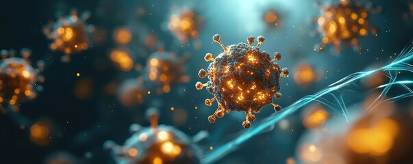 Aufkleber - Microscopic view of virus particles in vibrant colors, white isolate background.
