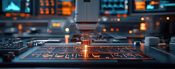 Aufkleber - High-tech laser cutting machine in action on circuit board.